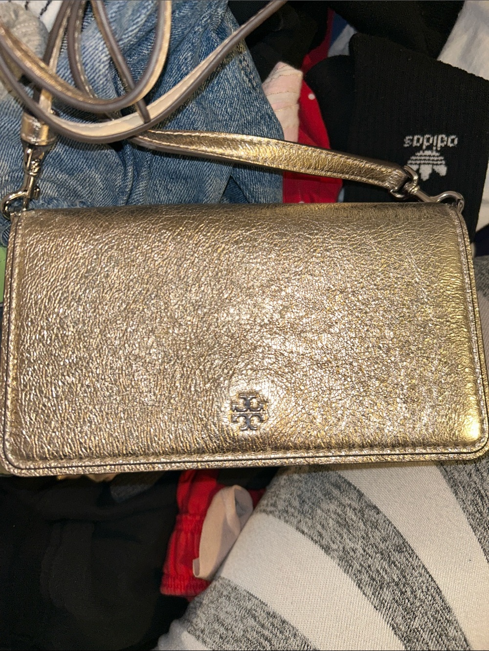Tory Burch Metallic Gold Crossbody Wallet Bag